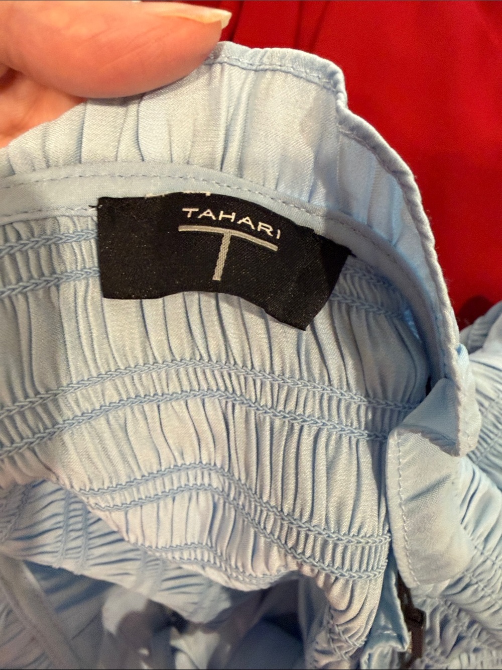 T Tahari Light Blue Tie-Neck Ruffle Sleeve Blouse - Picture 10 of 14